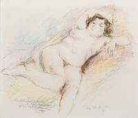 Ira Moskowitz, (American, 1912-2001), Reclining Nude à la Pascin, 1980