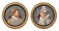 A Pair of Continental Porcelain Portrait Plaques Diameter overall 21 1/4 inches.