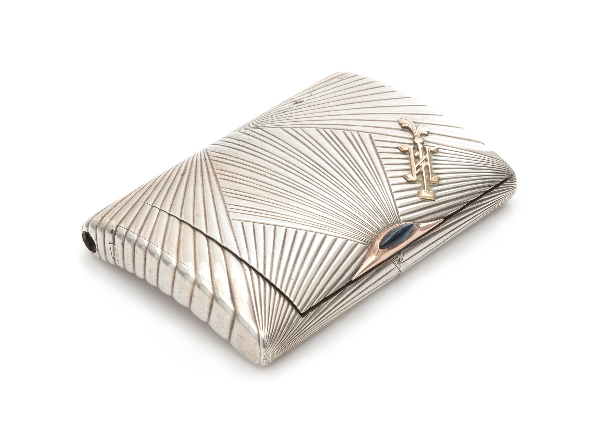 A Russian Silver Cigarette Case, Mark of Alexander Karpov, St. Petersburg, Late 19th/Early 20th Century, the geometric reeded case havi