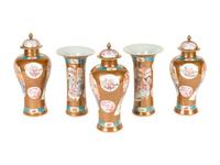 A Chinese Polychrome Enameled Porcelain Five-Piece Garniture