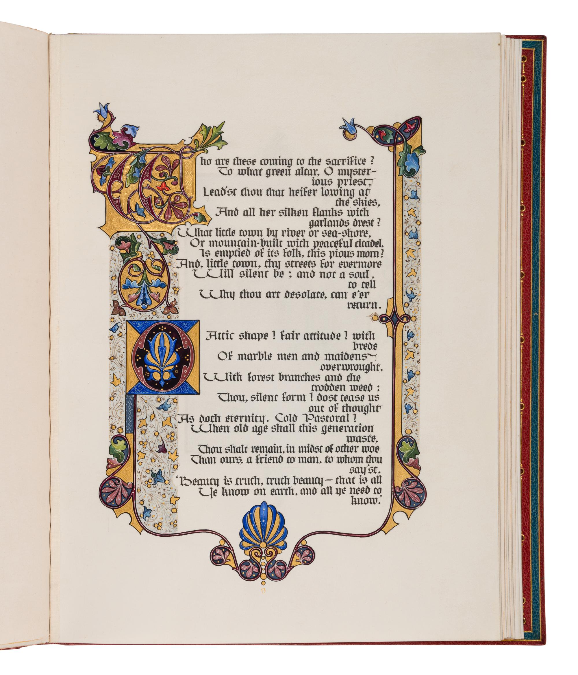 SANGORSKI, Alberto, calligrapher and illuminator. -- KEATS, John (1795-1821). "La Belle Dame sans Merci" -- "Ode on a Grecian Urn" -- "Ode to Psyche." London, 1928.
