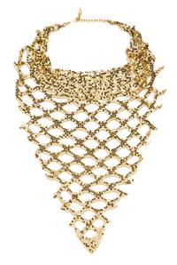 A Whiting & Davis Goldtone Mesh Bib Necklace and Earclip Set, Necklace: 37" x 15"; Earclips: 2.5" circumference.