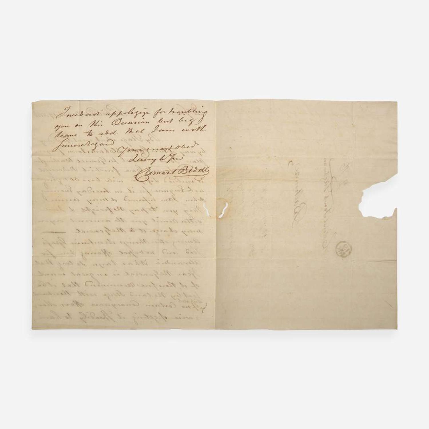 [Presidential] [Washington, George] Biddle, Clement Autograph Letter, signed