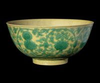 A Chinese Green Enameled Yellow Ground Porcelain Bowl