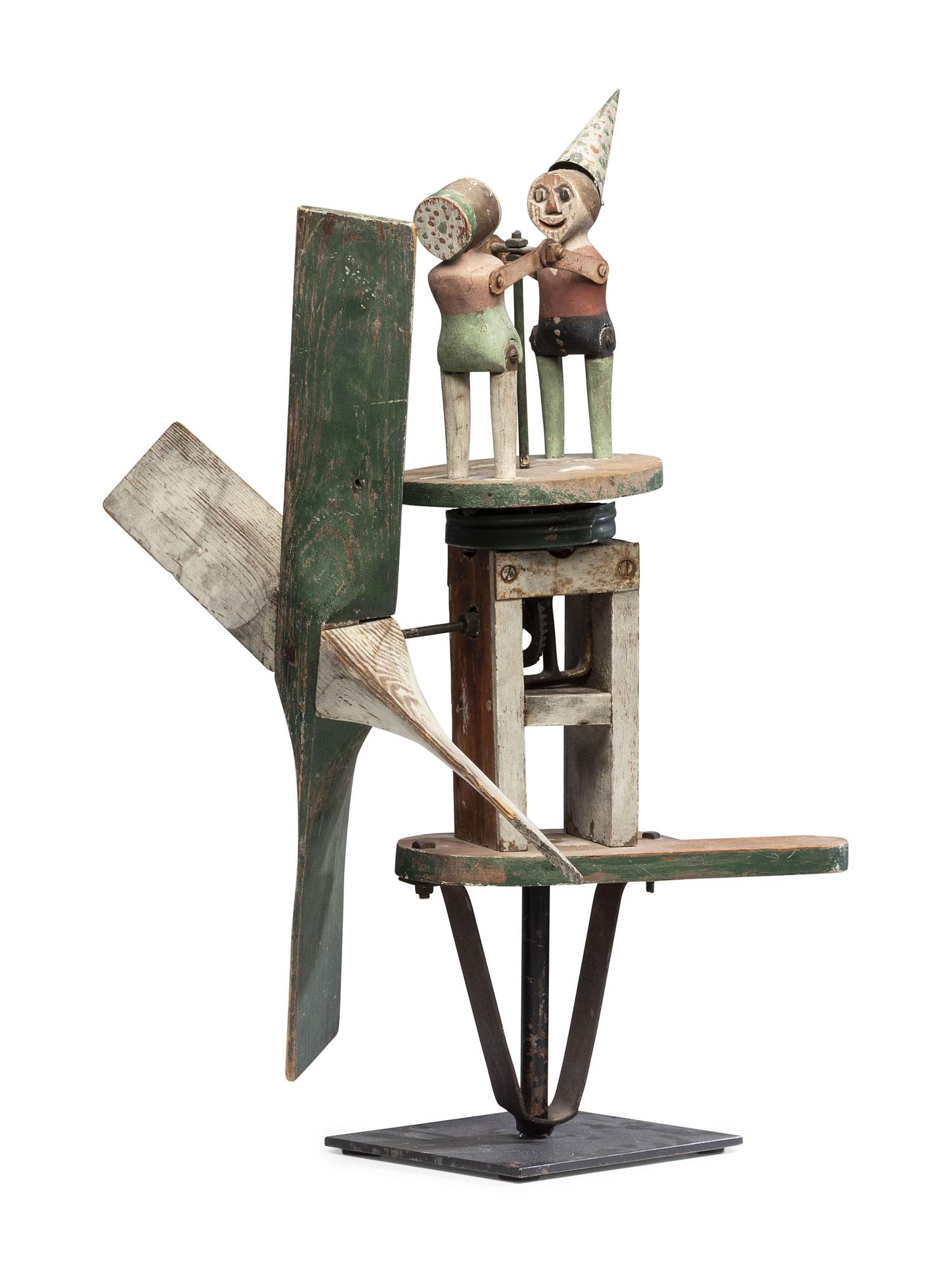 A Carved and Painted Wood Dancing Monkey Whirligig