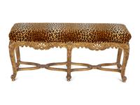 A Louis XV Style Giltwood Bench with Faux Leopard Upholstery