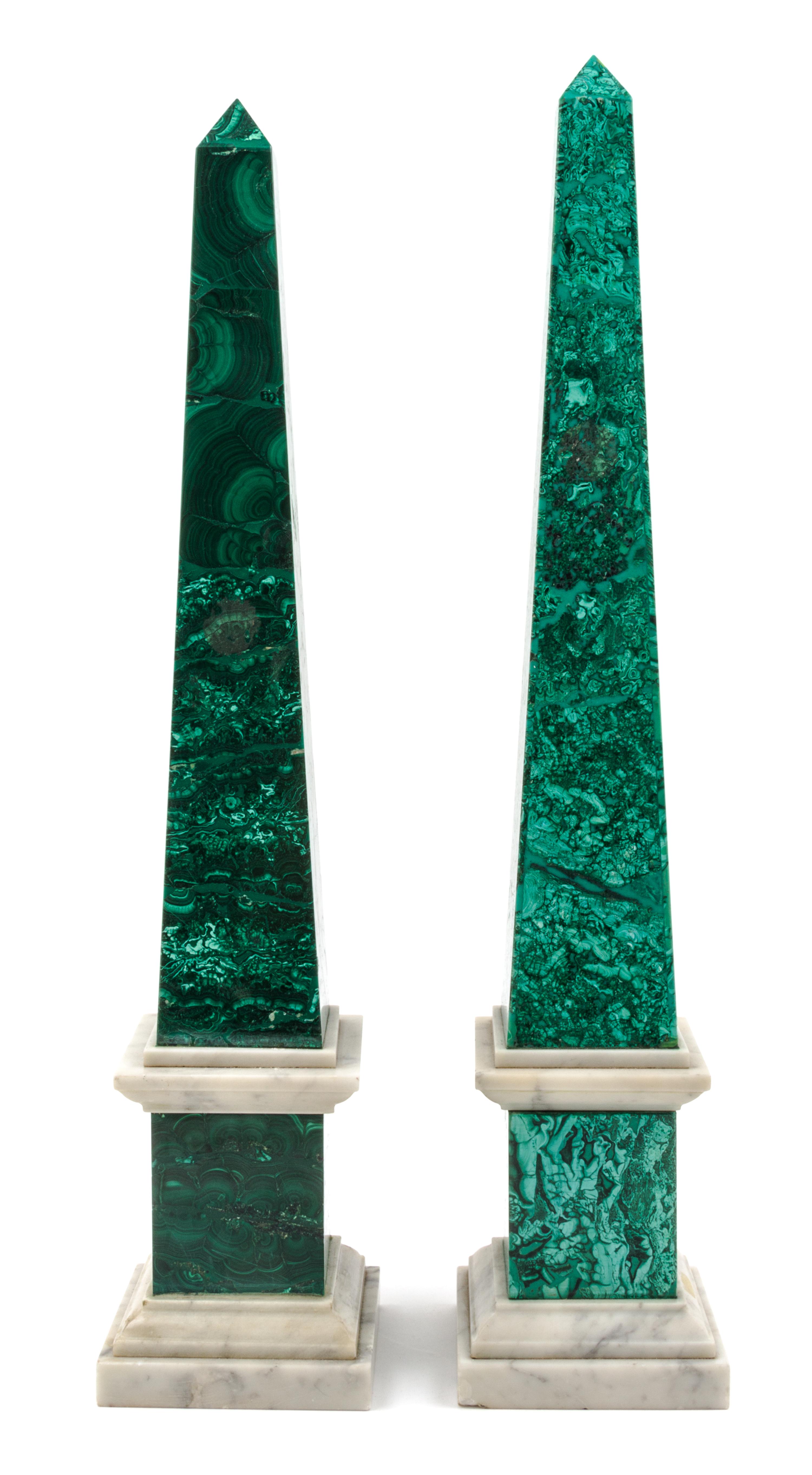 A Pair of Malachite and Marble Obelisks Height of each 21 3/4 inches. — 20TH CENTURY