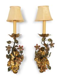 A Pair of Tole Peinte Single-Light Sconces — 20th Century