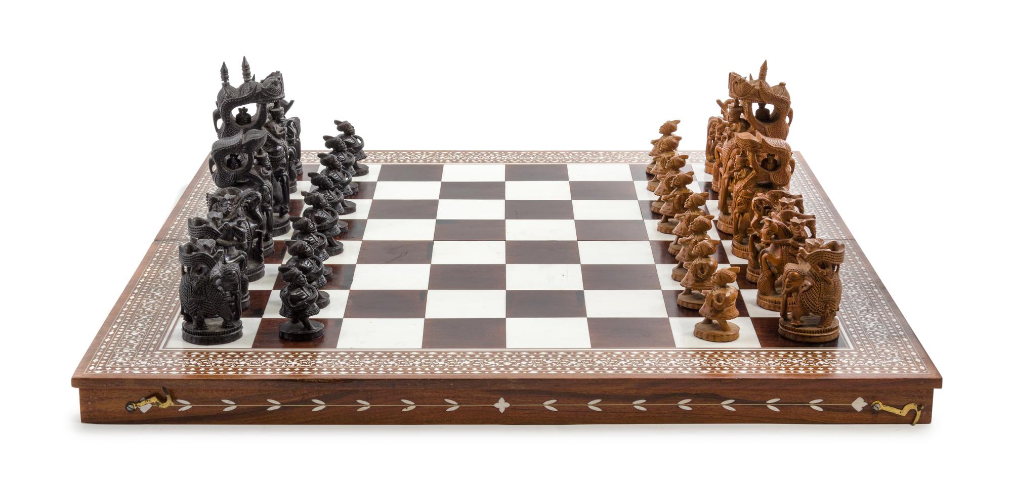 An Ivorine Inlaid Chess Set Width of case 26 3/4 inches. — LATE 19TH CENTURY