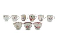 A Group of Nine Chinese Export Famille Rose Porcelain Tea Cups