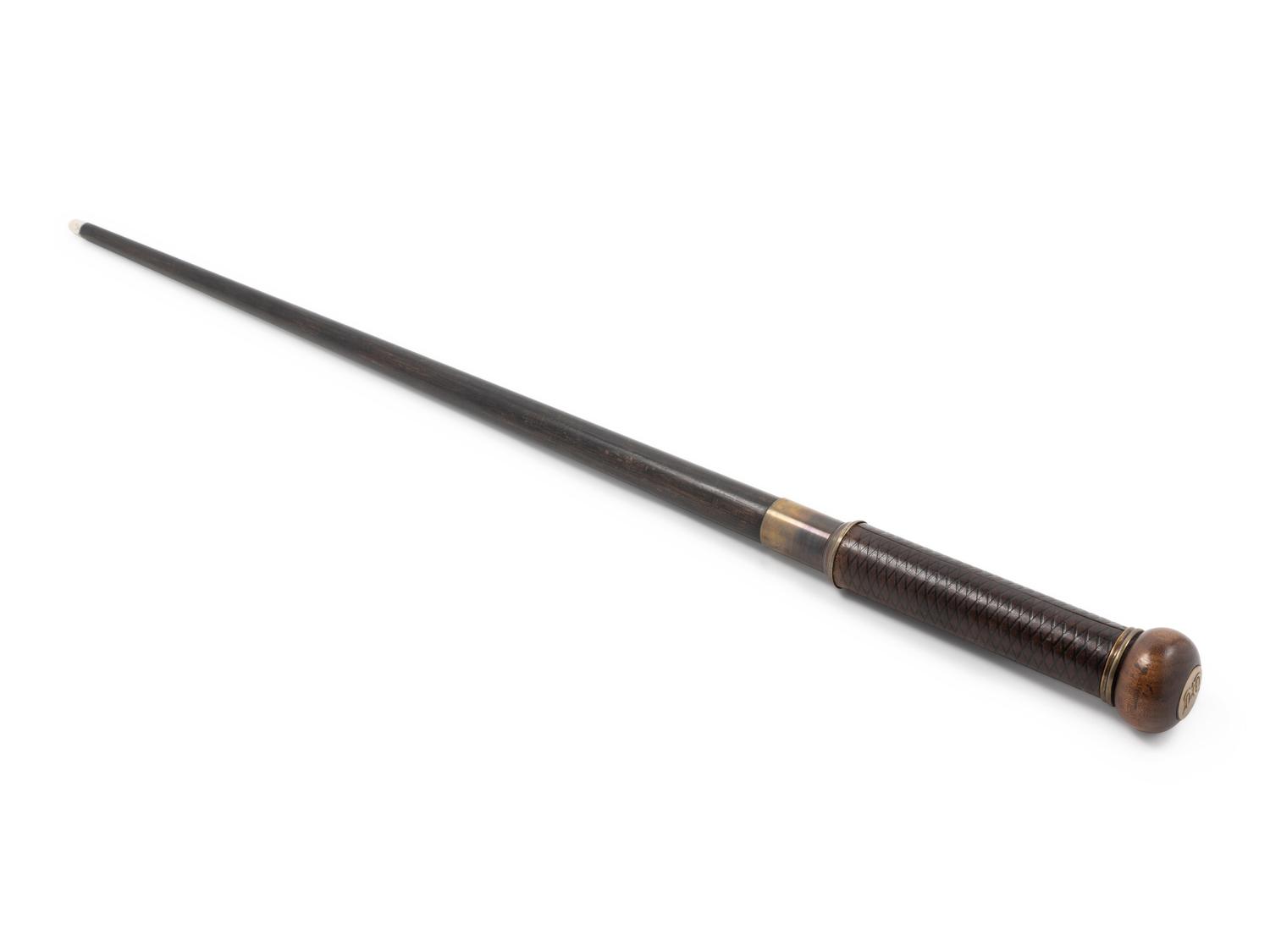 An English Brass-Mounted and Leather-Wrapped Explorer's Walking Stick
