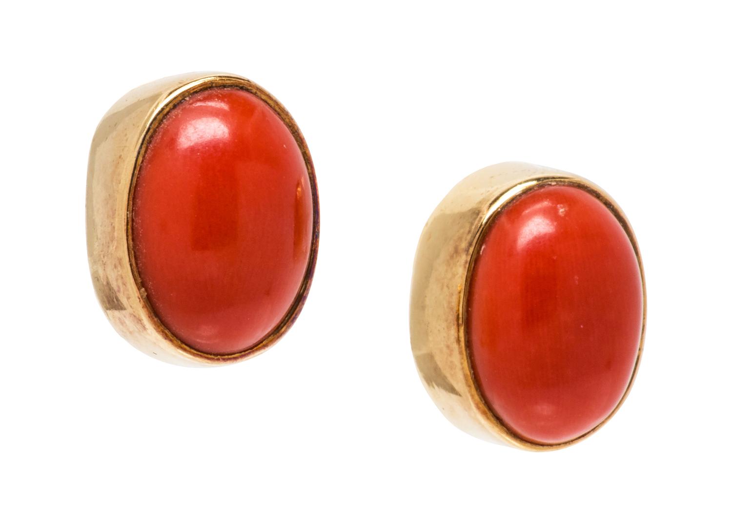 A Pair of 18 Karat Yellow Gold and Coral Earclips, Susan Berman,