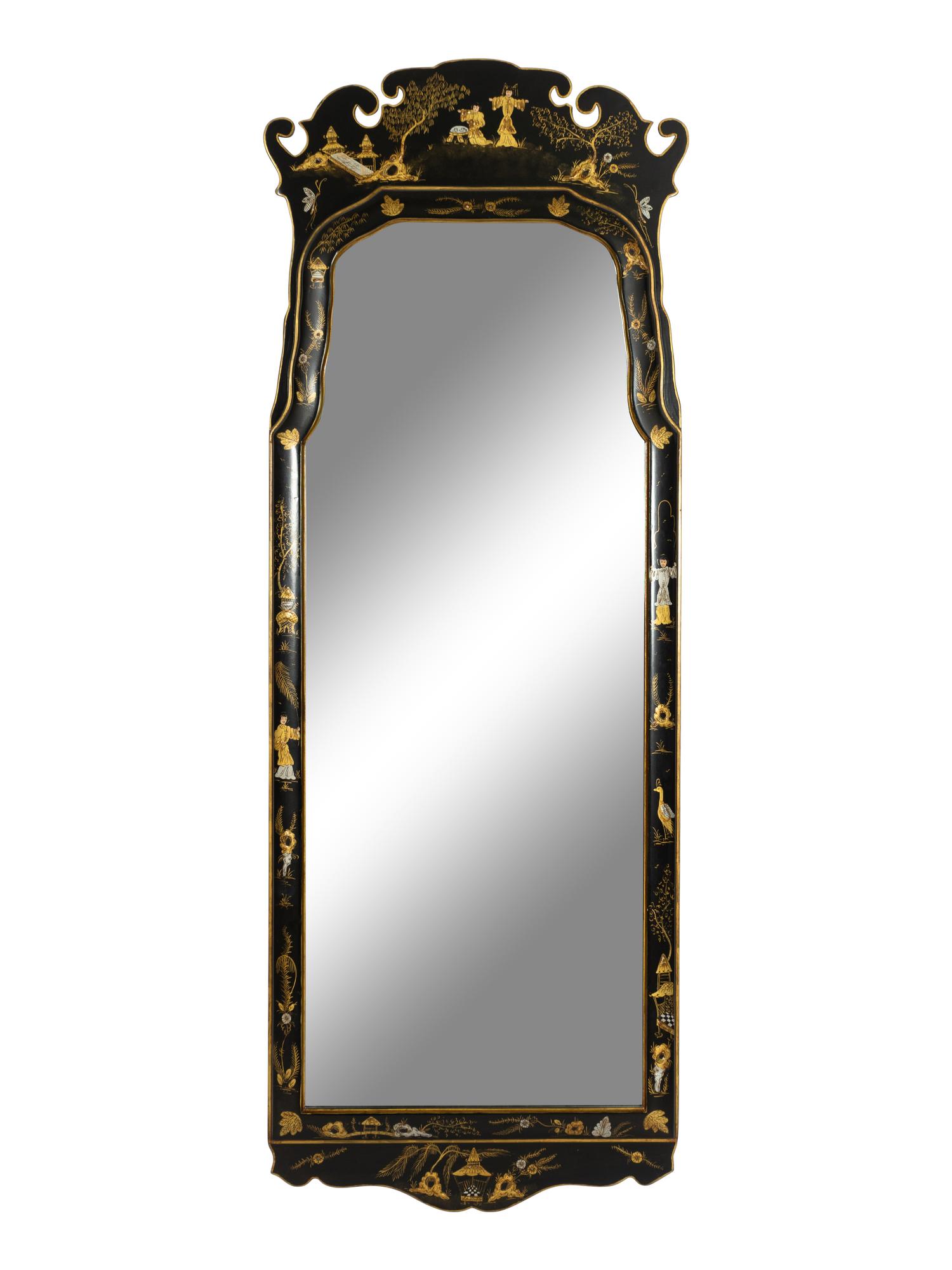 A Queen Anne Style Black-Japanned Pier Mirror