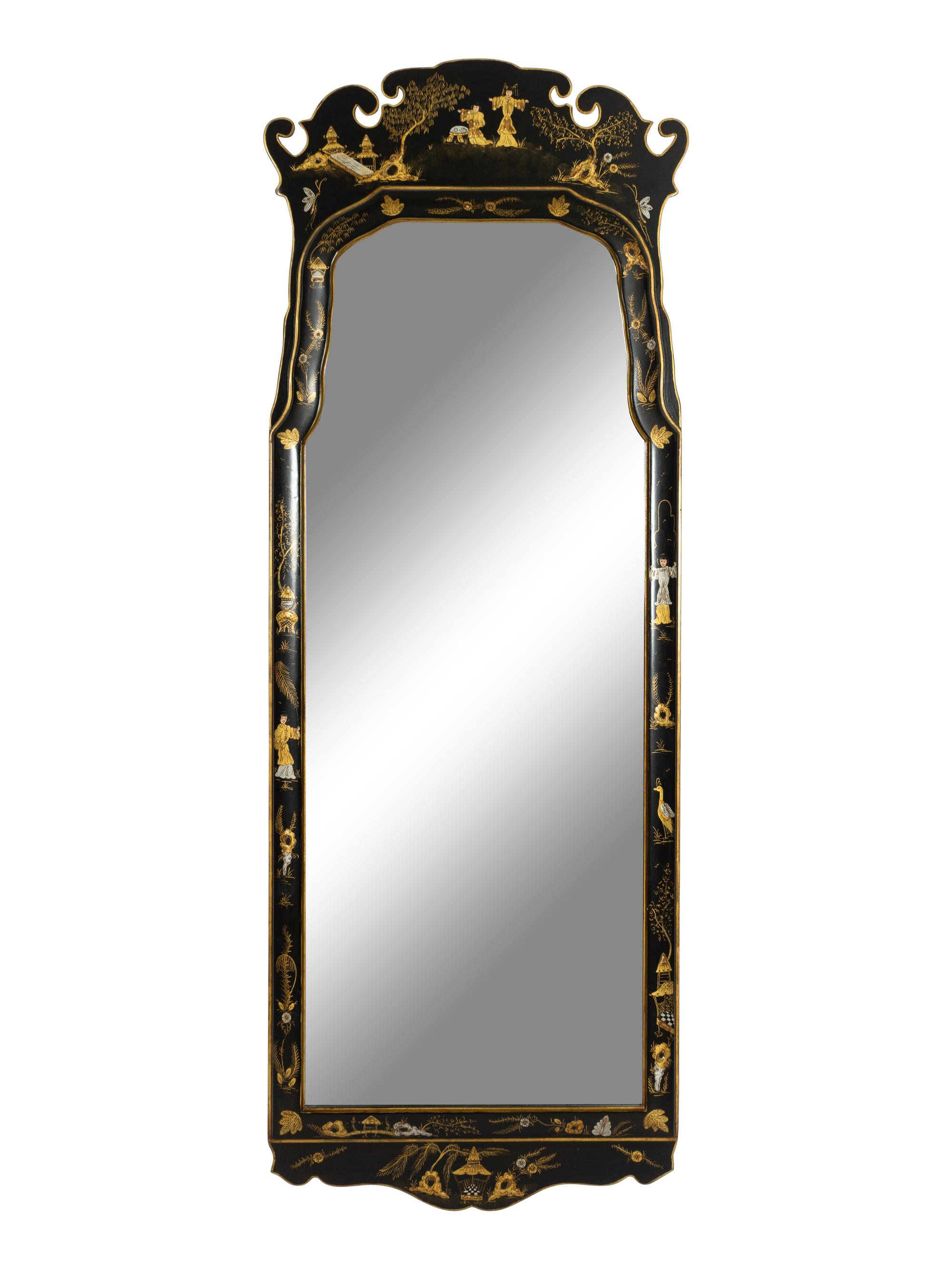 A Queen Anne Style Black-Japanned Pier Mirror