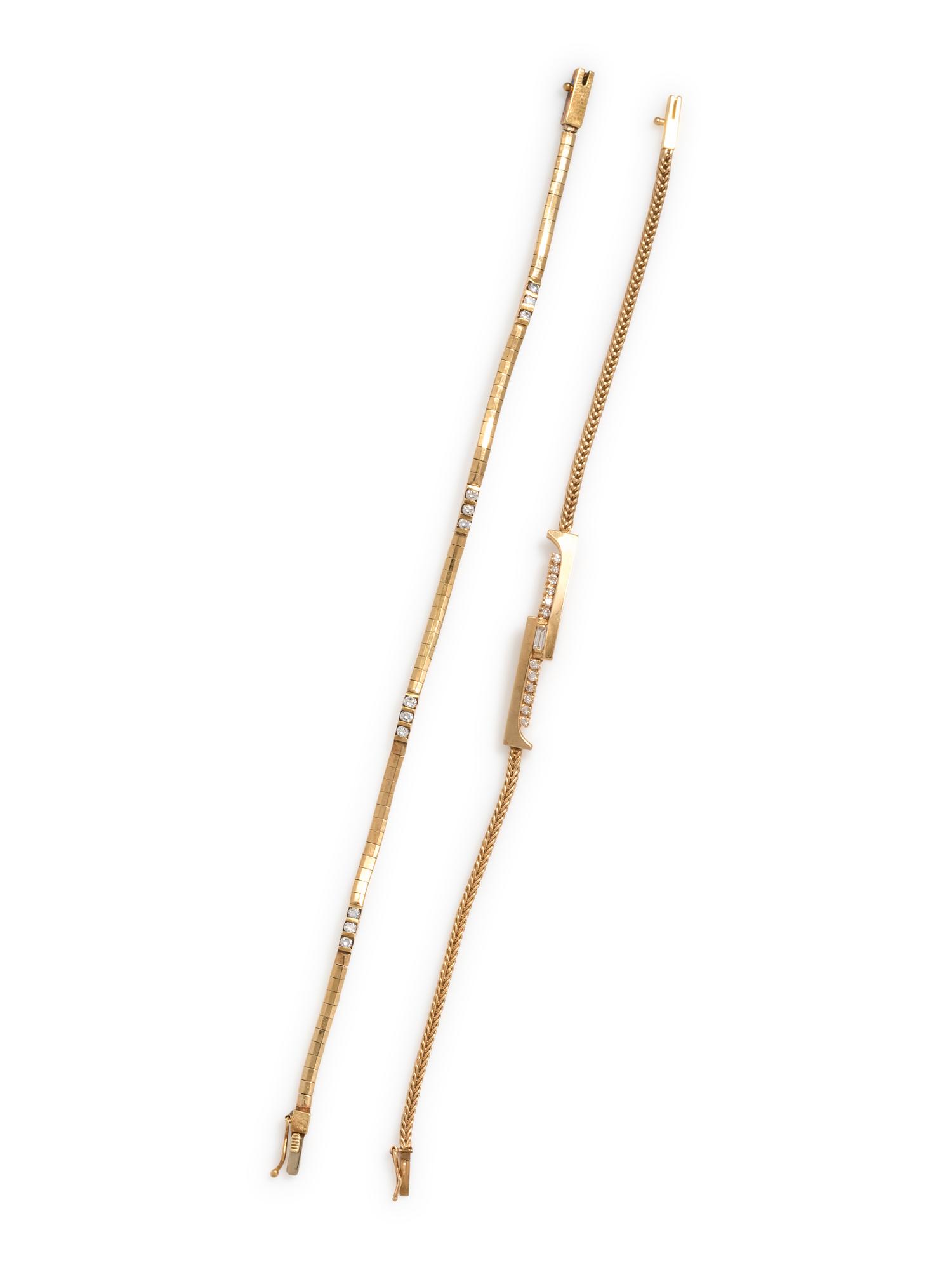COLLECTION OF YELLOW GOLD AND DIAMOND BRACELETS