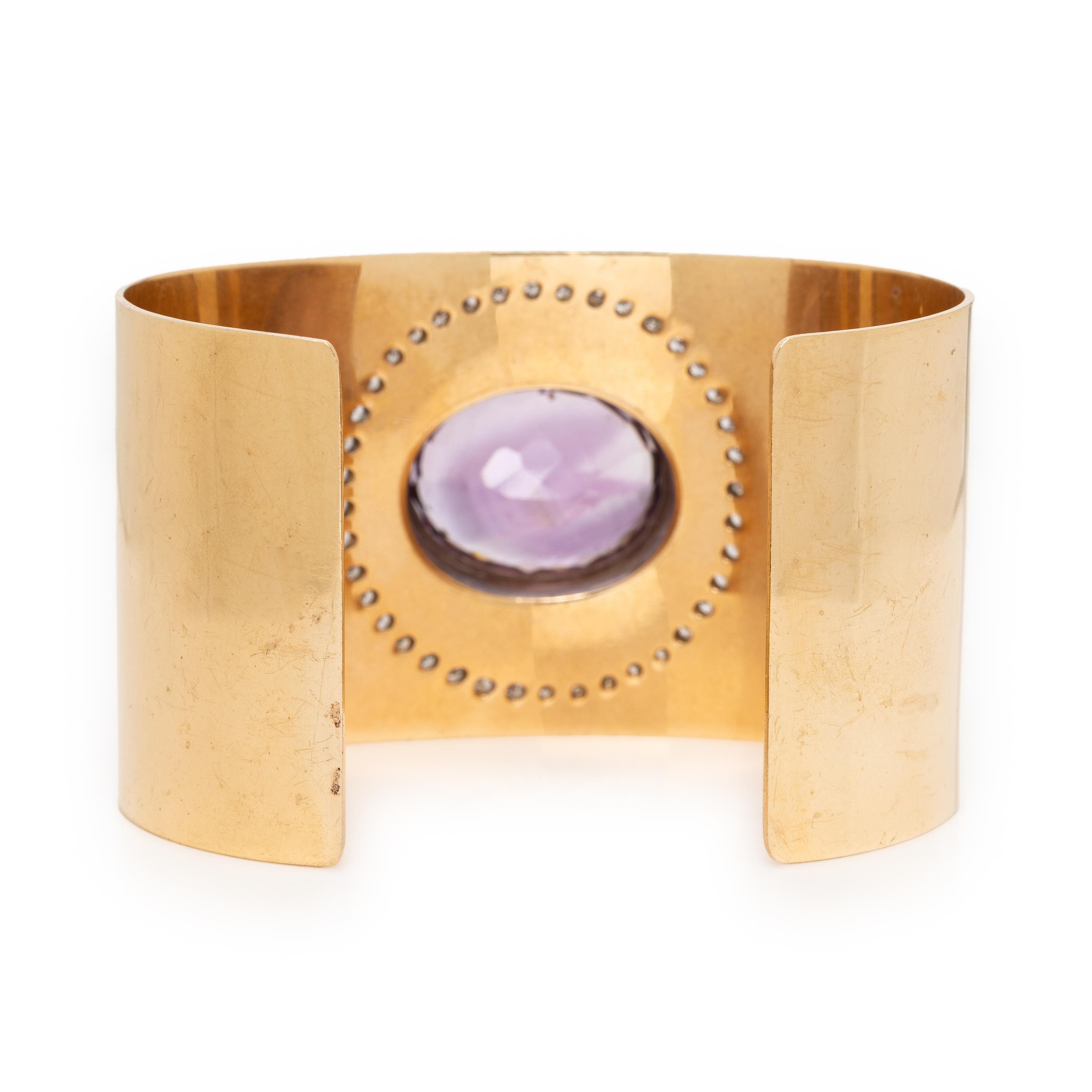 M&J Savitt, Amethyst, Diamond and Yellow Gold Cuff Bracelet
