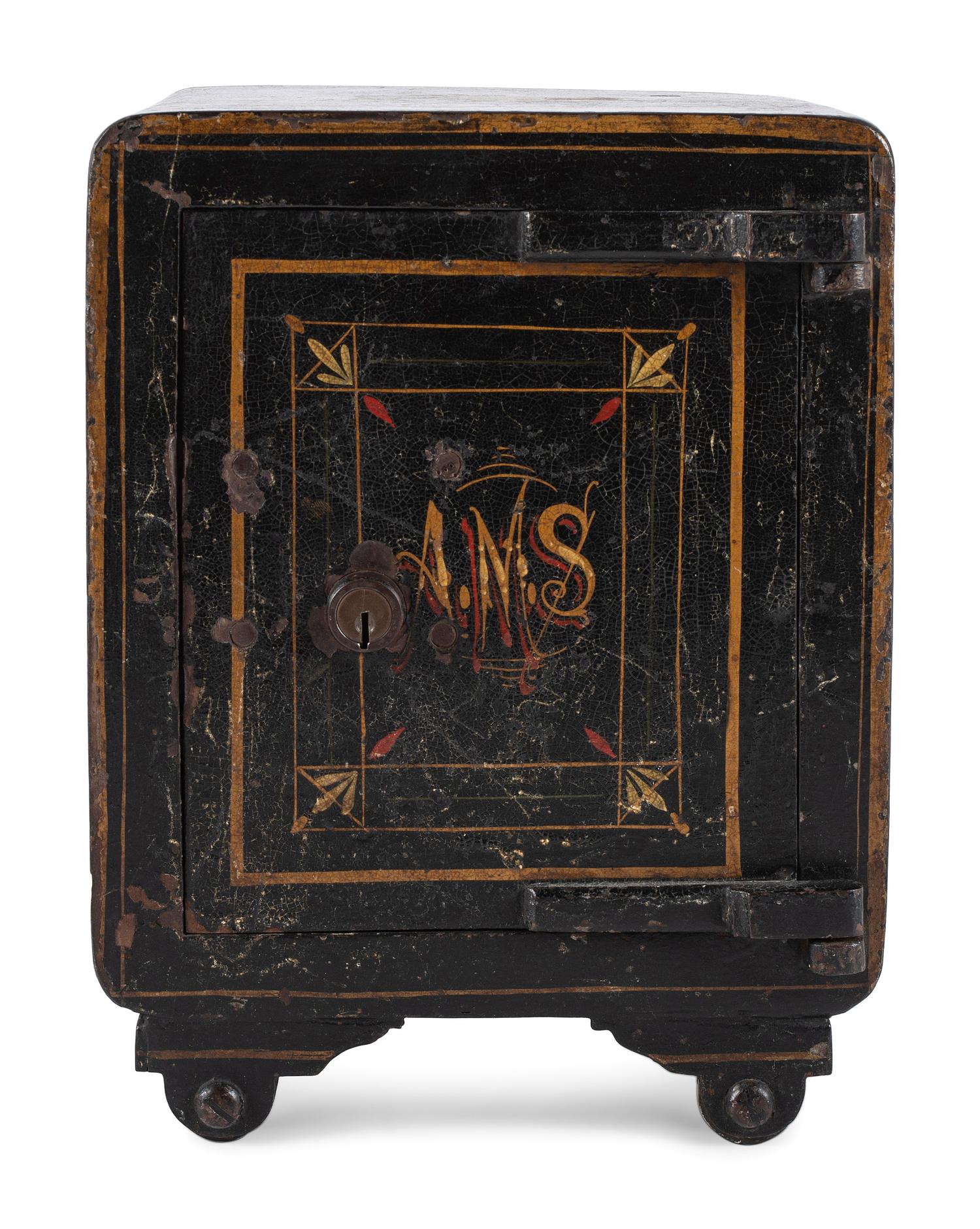 A Paint Decorated Miniature Iron Safe