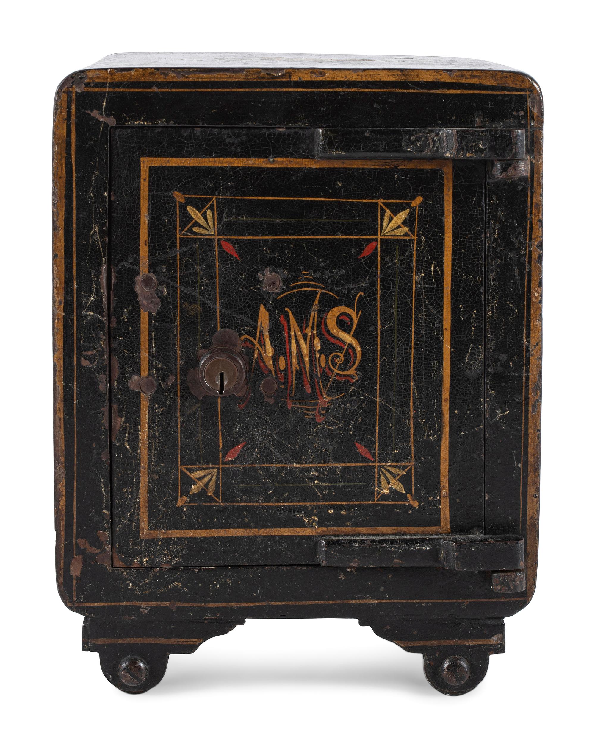 A Paint Decorated Miniature Iron Safe