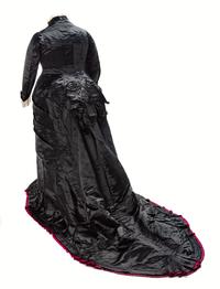 Emile Pingat Two-Piece Large Black Silk Satin Bustle Dress, 1870s Haute Couture No size label
