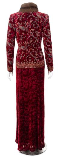 An Oscar de la Renta Burgundy Burnt Velvet Gown, Size 4.
