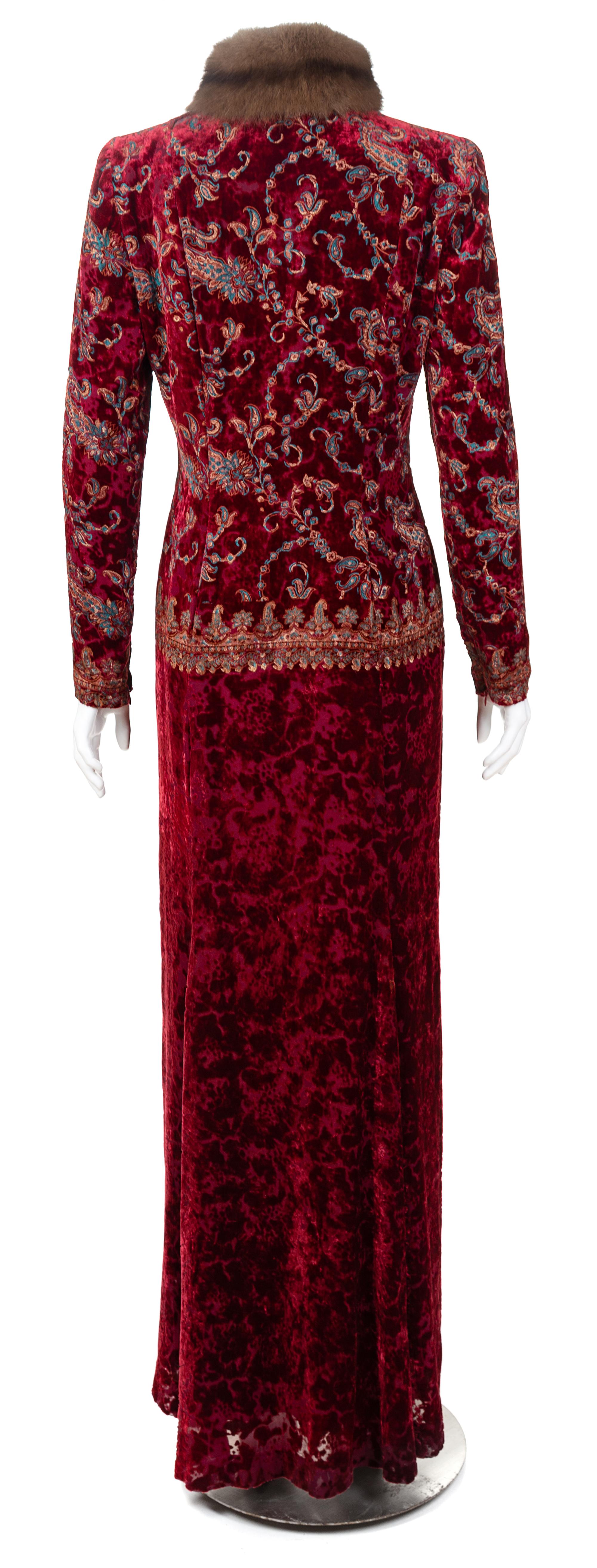 An Oscar de la Renta Burgundy Burnt Velvet Gown, Size 4.