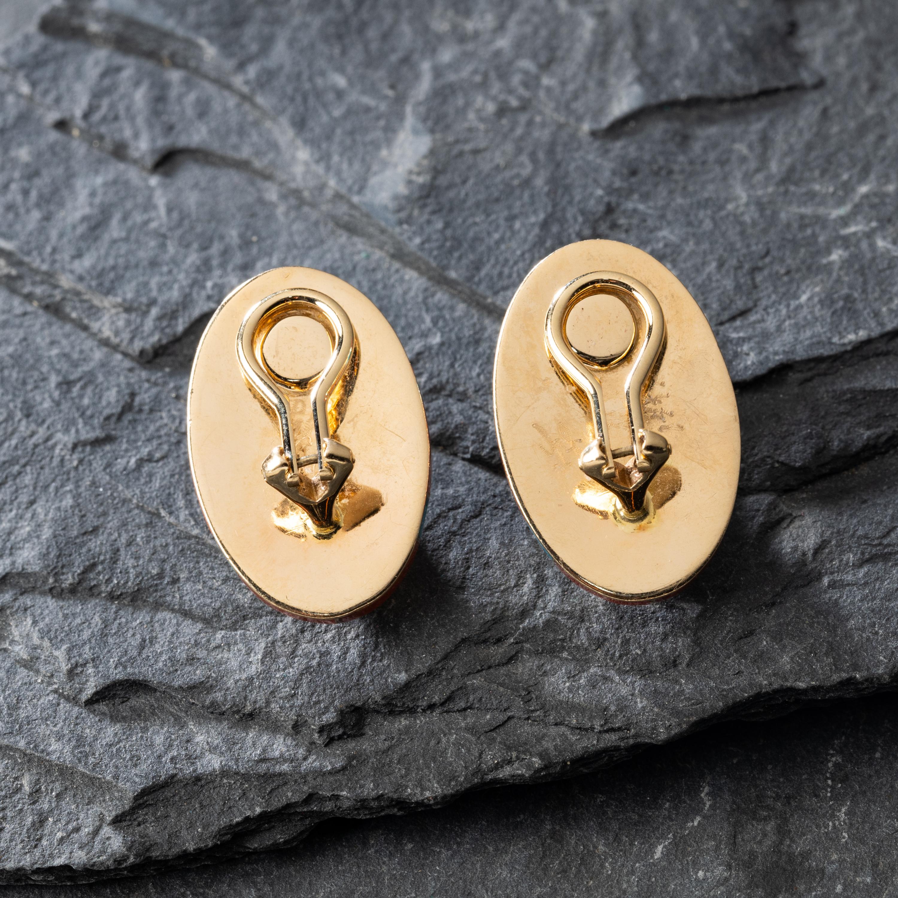 Leo Lando Yazzie (Diné, act. since 1970s) — 14k Gold, Turquoise, and Coral Clip Earrings