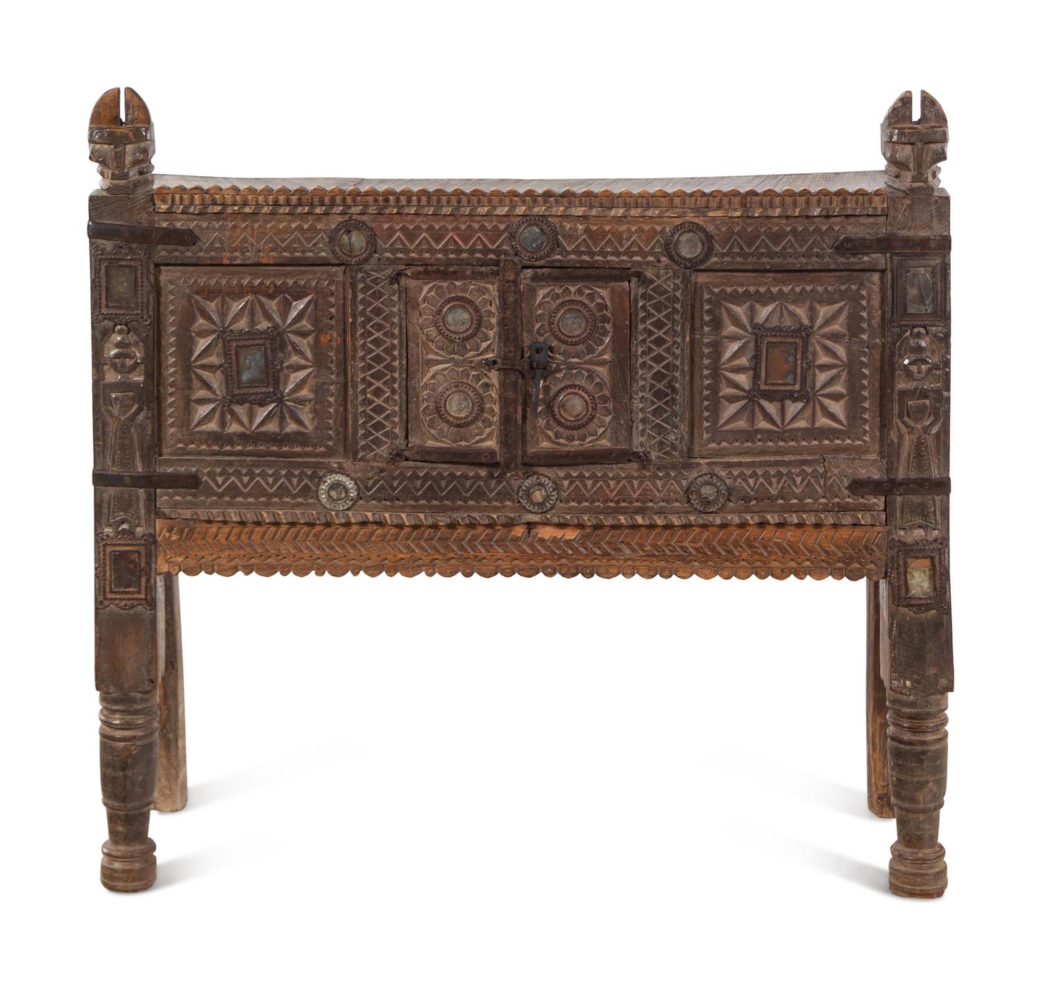 An Indian Carved Wood Console Cabinet