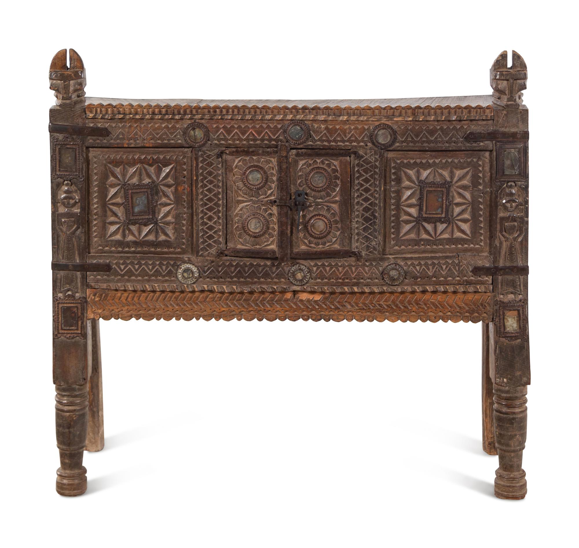 An Indian Carved Wood Console Cabinet