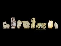 Eight Chinese Jade Carvings of Monkeys