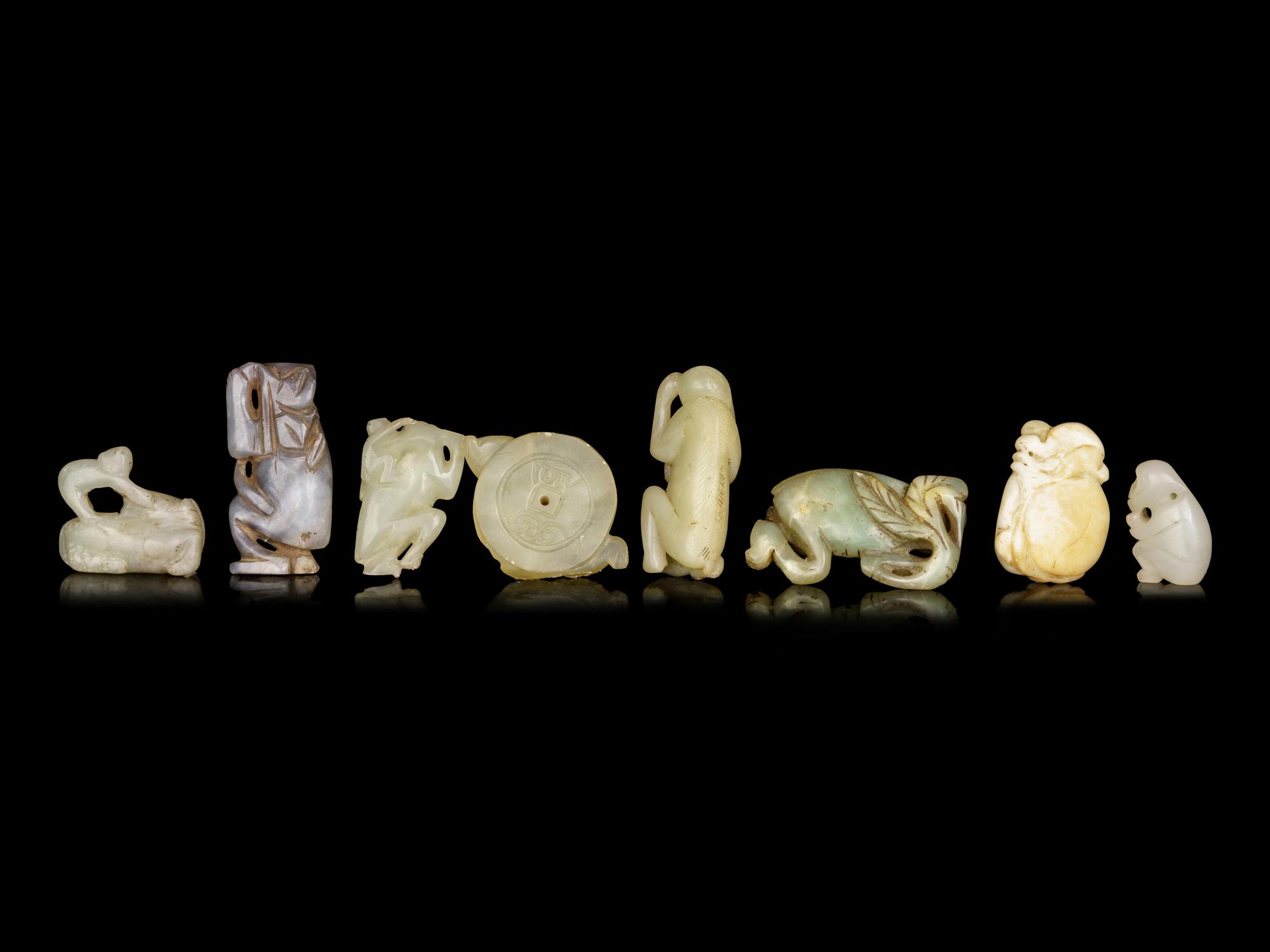 Eight Chinese Jade Carvings of Monkeys
