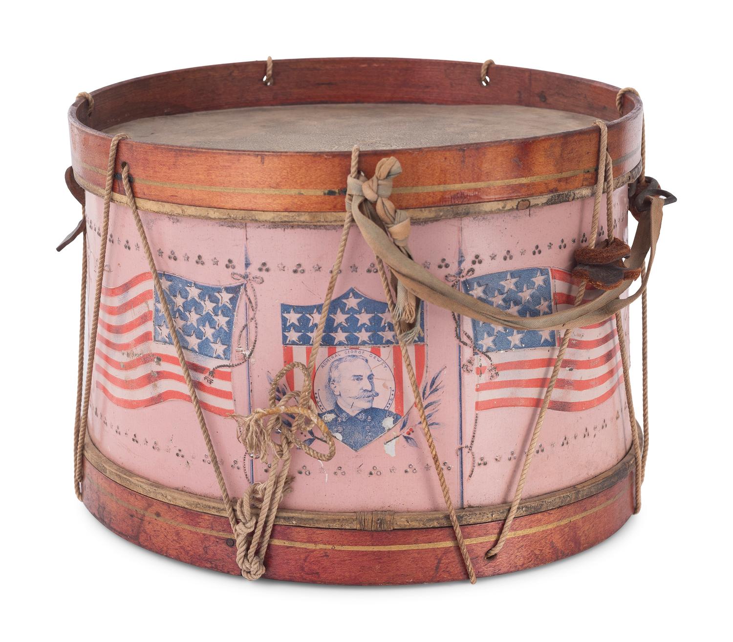A Victorian Patriotic Admiral George Dewey Painted Parade Drum