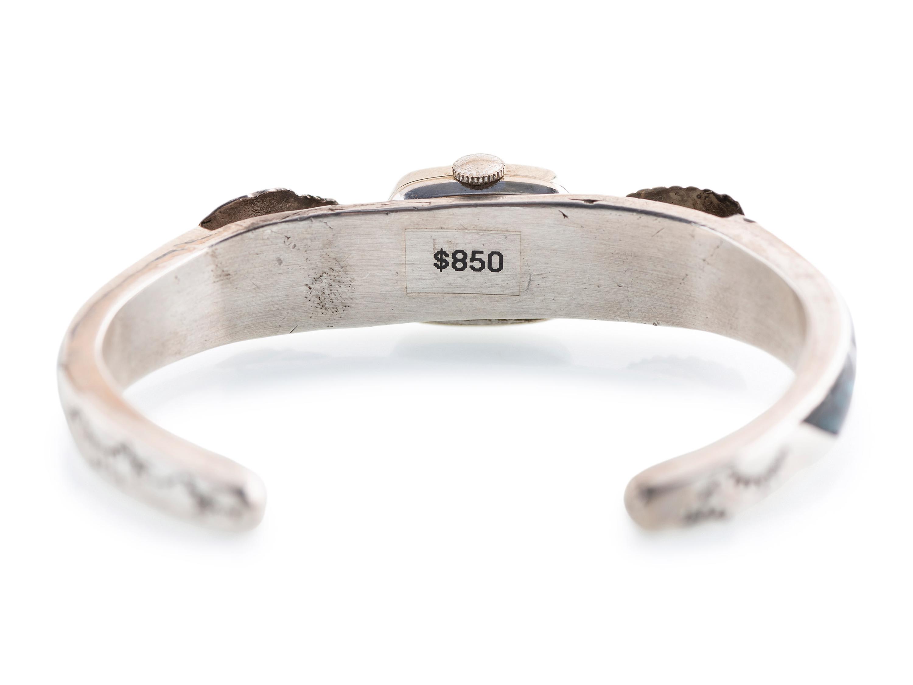 Navajo Silver Cuff Watch Band, set with Bisbee Turquoise