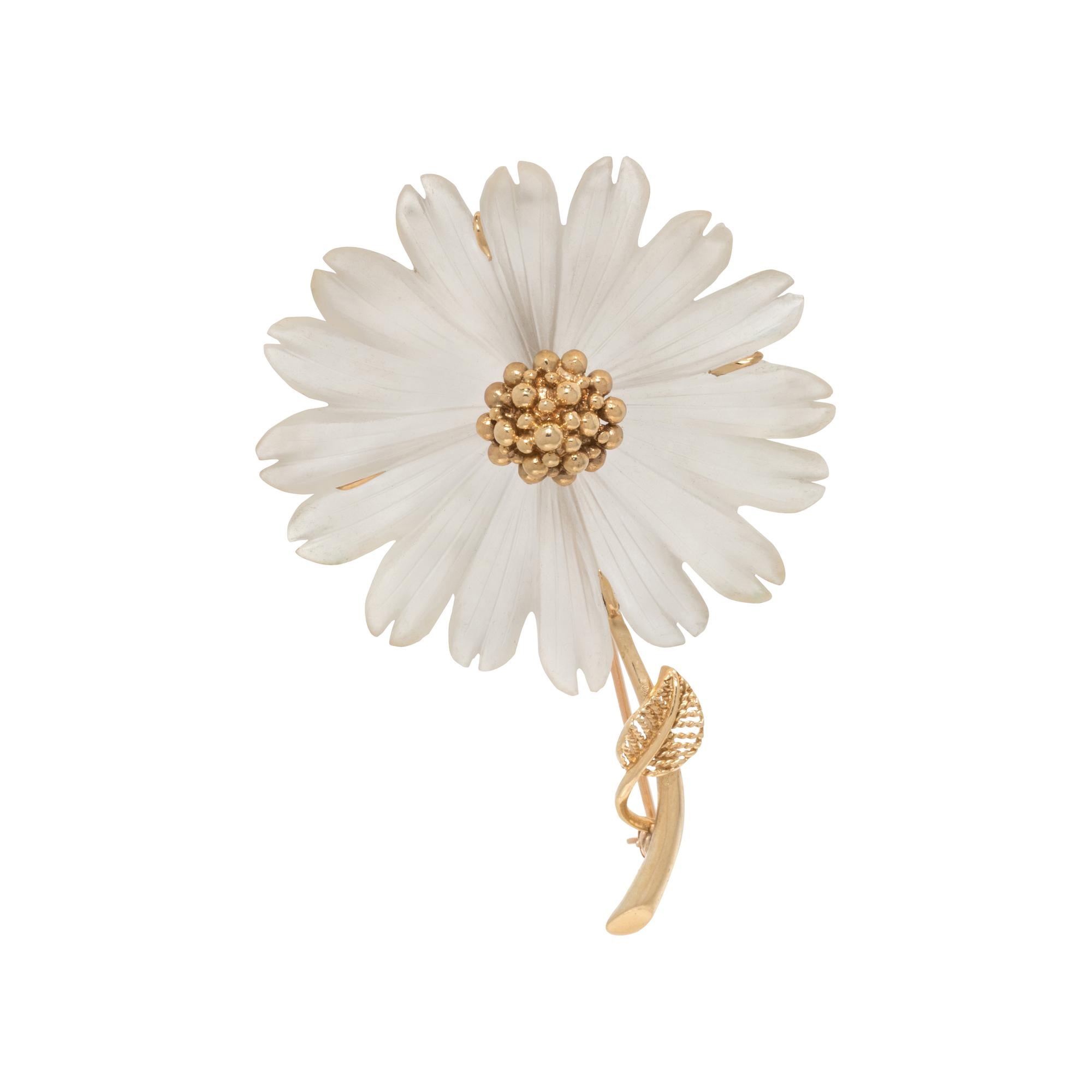 YELLOW GOLD AND GLASS FLOWER BROOCH