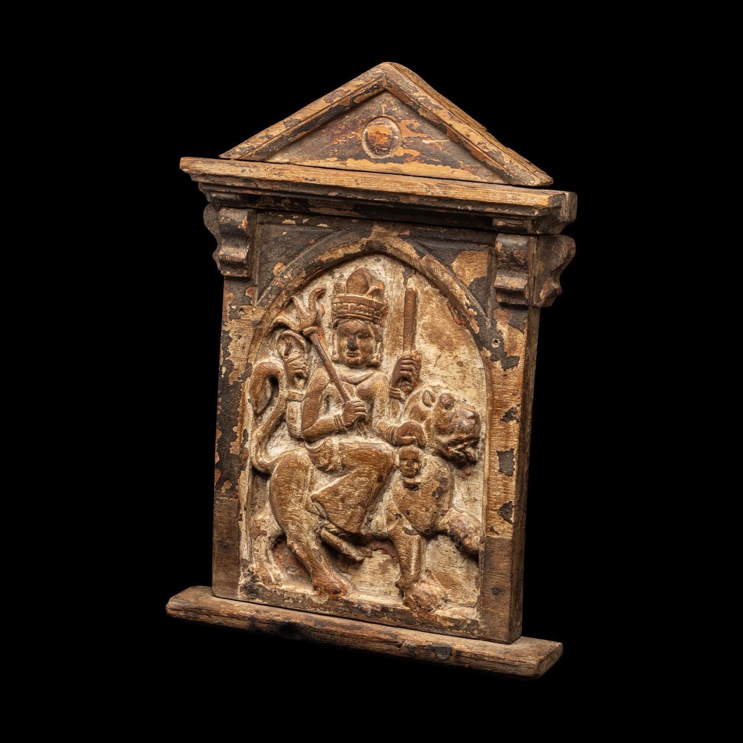 A Tibetan/Nepalese Carved Wood Shrine Panel