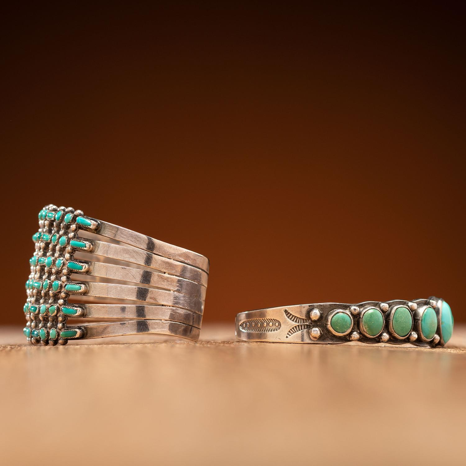 Zuni and Navajo Silver and Turquoise Cuff Bracelets