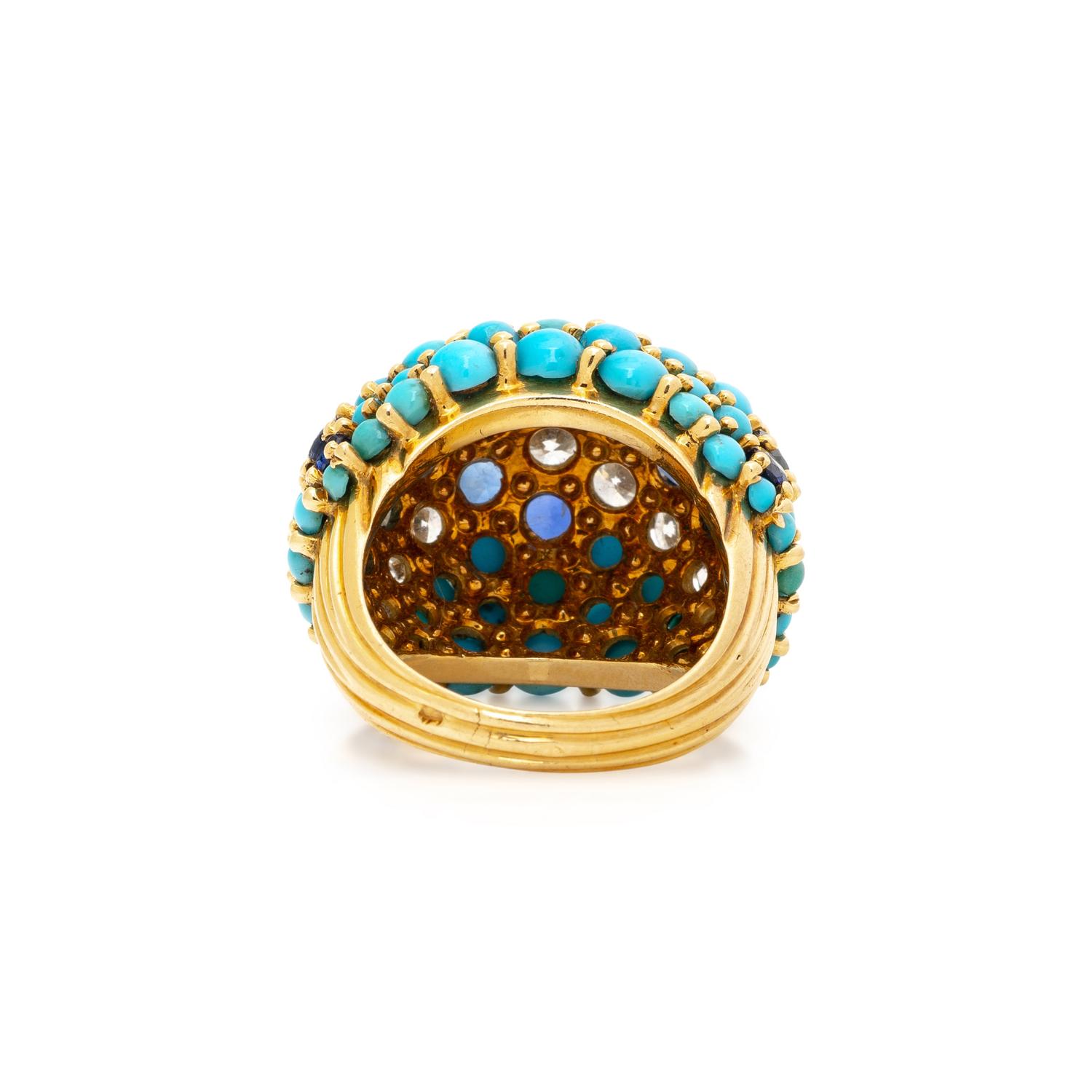 FRENCH, TURQUOISE, SAPPHIRE, AND DIAMOND RING