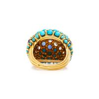 FRENCH, TURQUOISE, SAPPHIRE, AND DIAMOND RING
