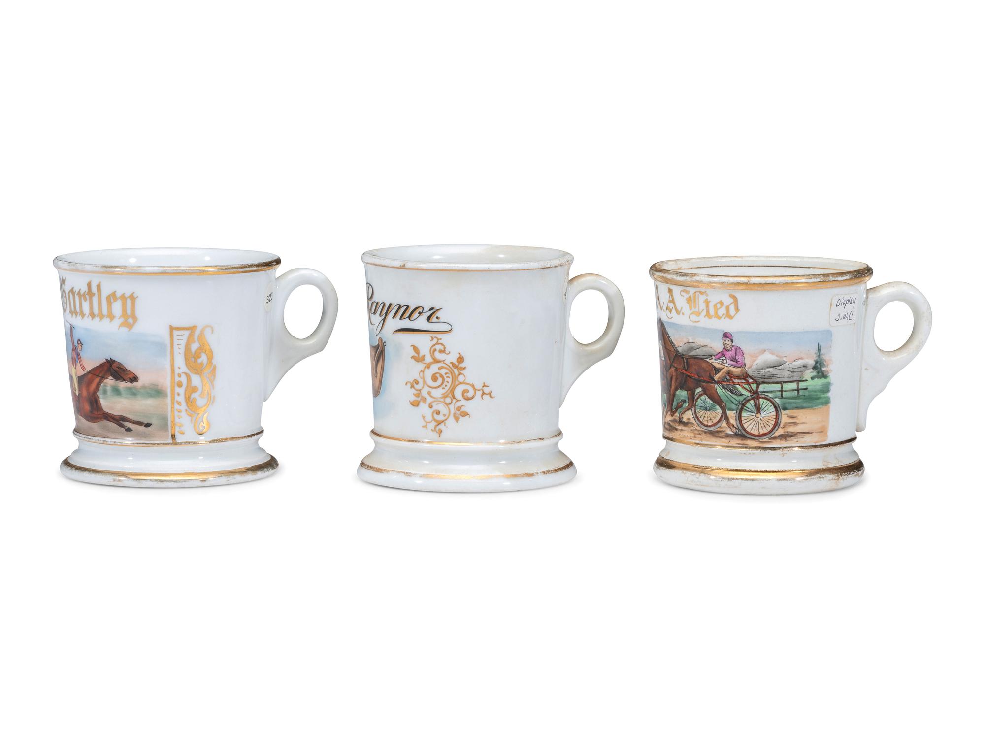 Three Jockey's Porcelain Occupational Shaving Mugs