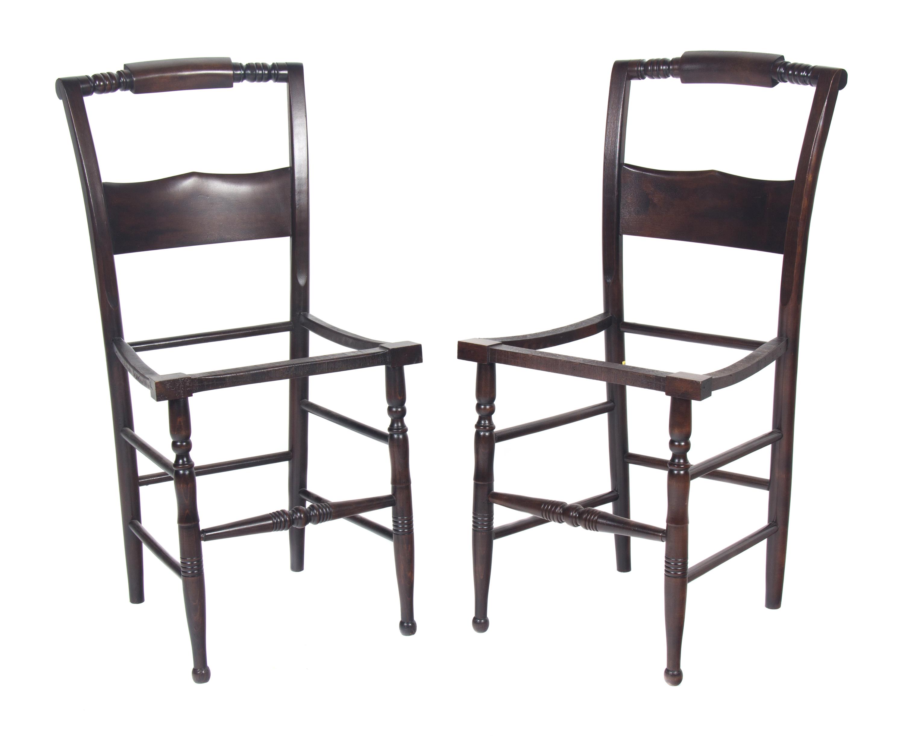 A Pair of Wooden Chairs Height 34 1/2 inches x width 17 1/4 inches x depth 14 inches.