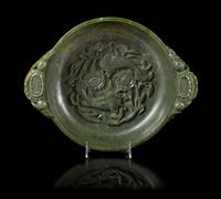 A Large Spinach Jade Bowl Length 15 inches. — LIKELY 18TH CENTURY