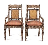 A Pair of Vizagapatam Style Bone Inlaid Hardwood Chairs