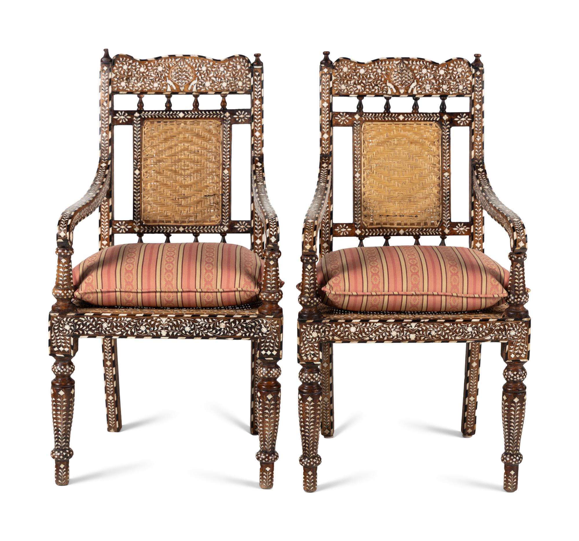 A Pair of Vizagapatam Style Bone Inlaid Hardwood Chairs