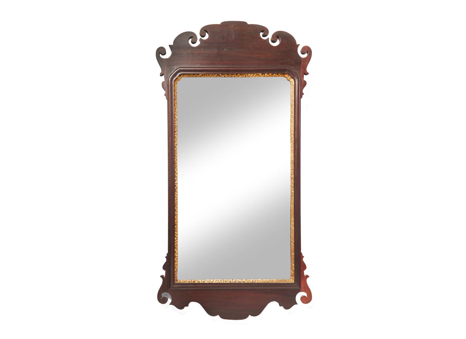 A Queen Anne Mahogany and Giltwood Looking Glass, Last Half 18th Century