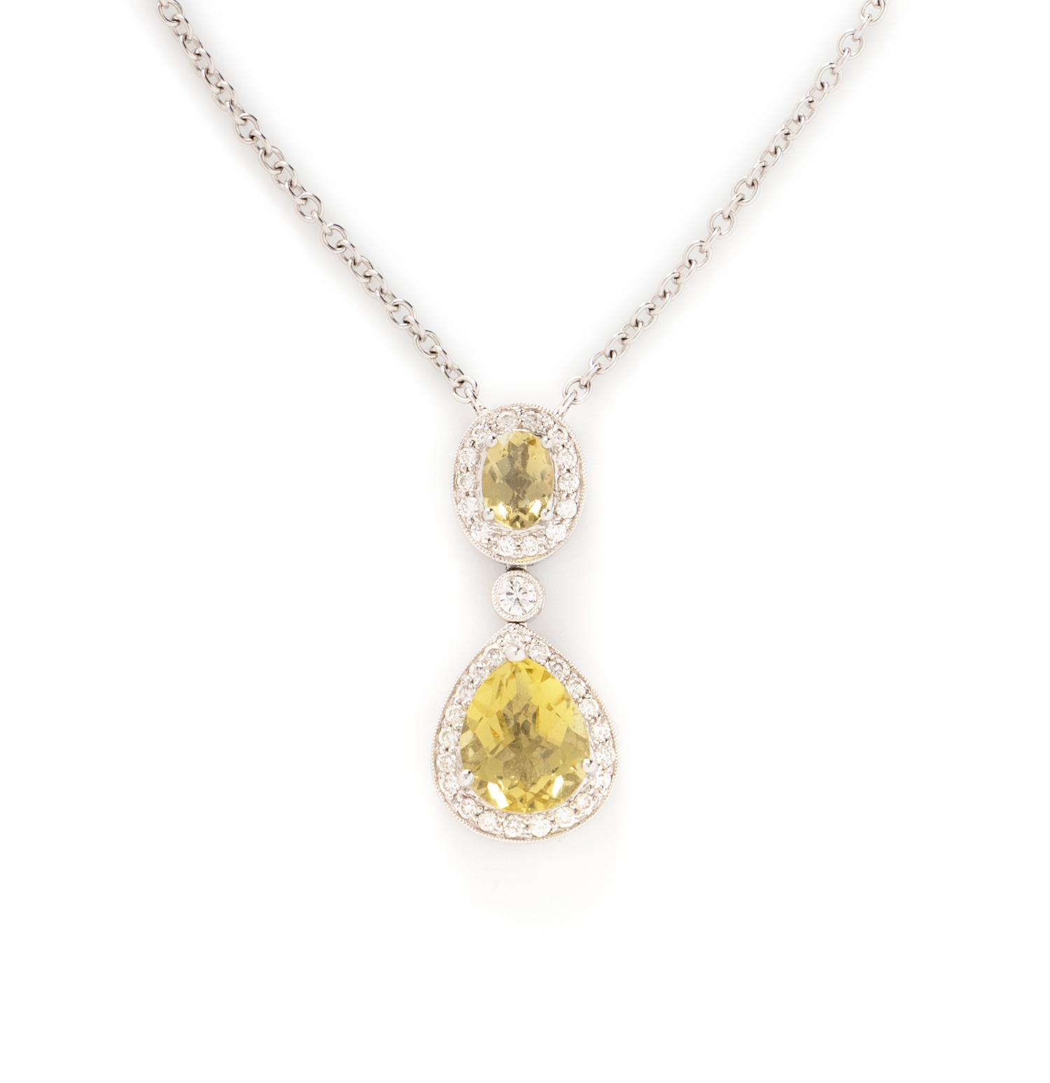 WHITE GOLD, LEMON QUARTZ, AND DIAMOND NECKLACE