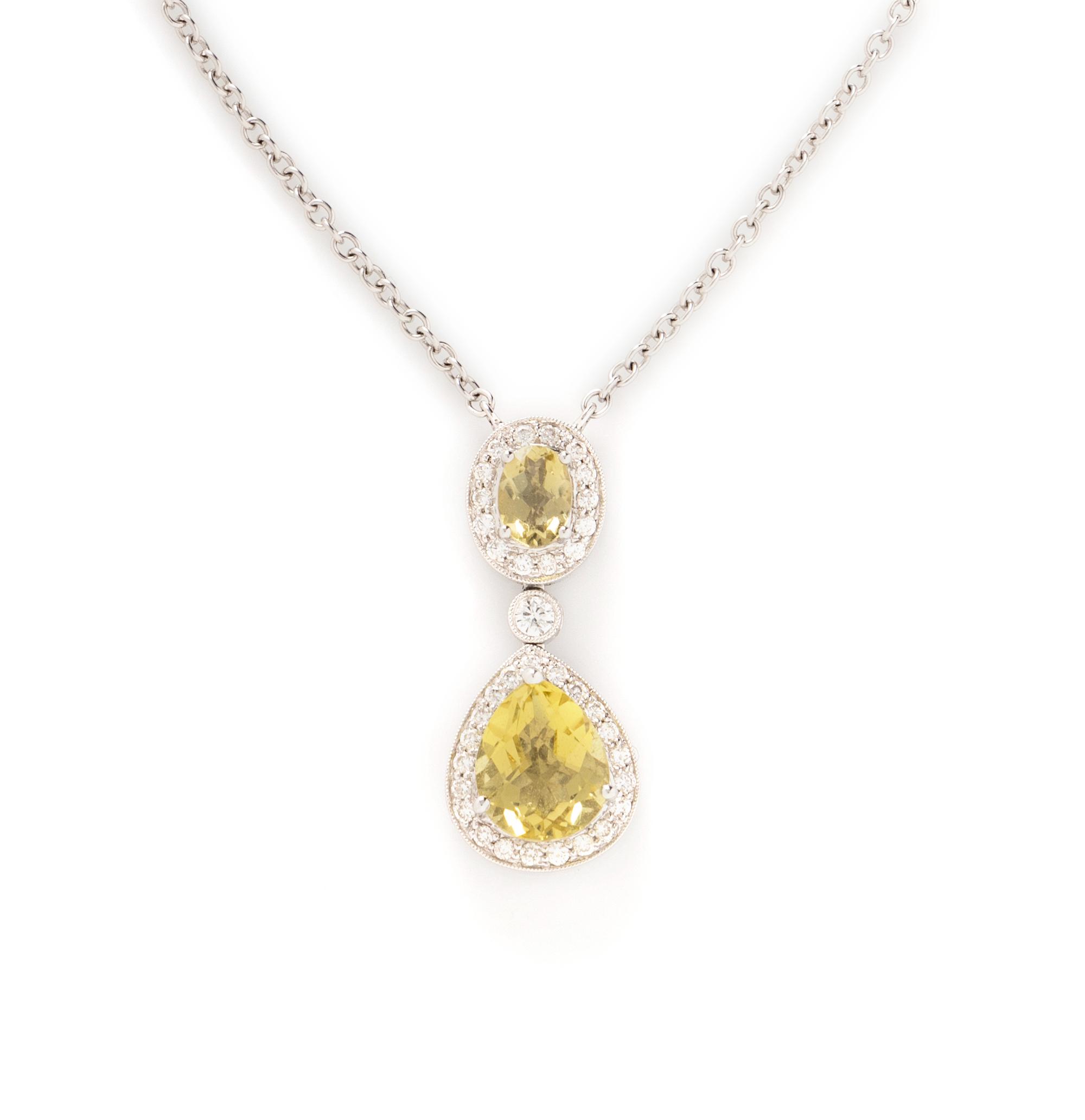 WHITE GOLD, LEMON QUARTZ, AND DIAMOND NECKLACE