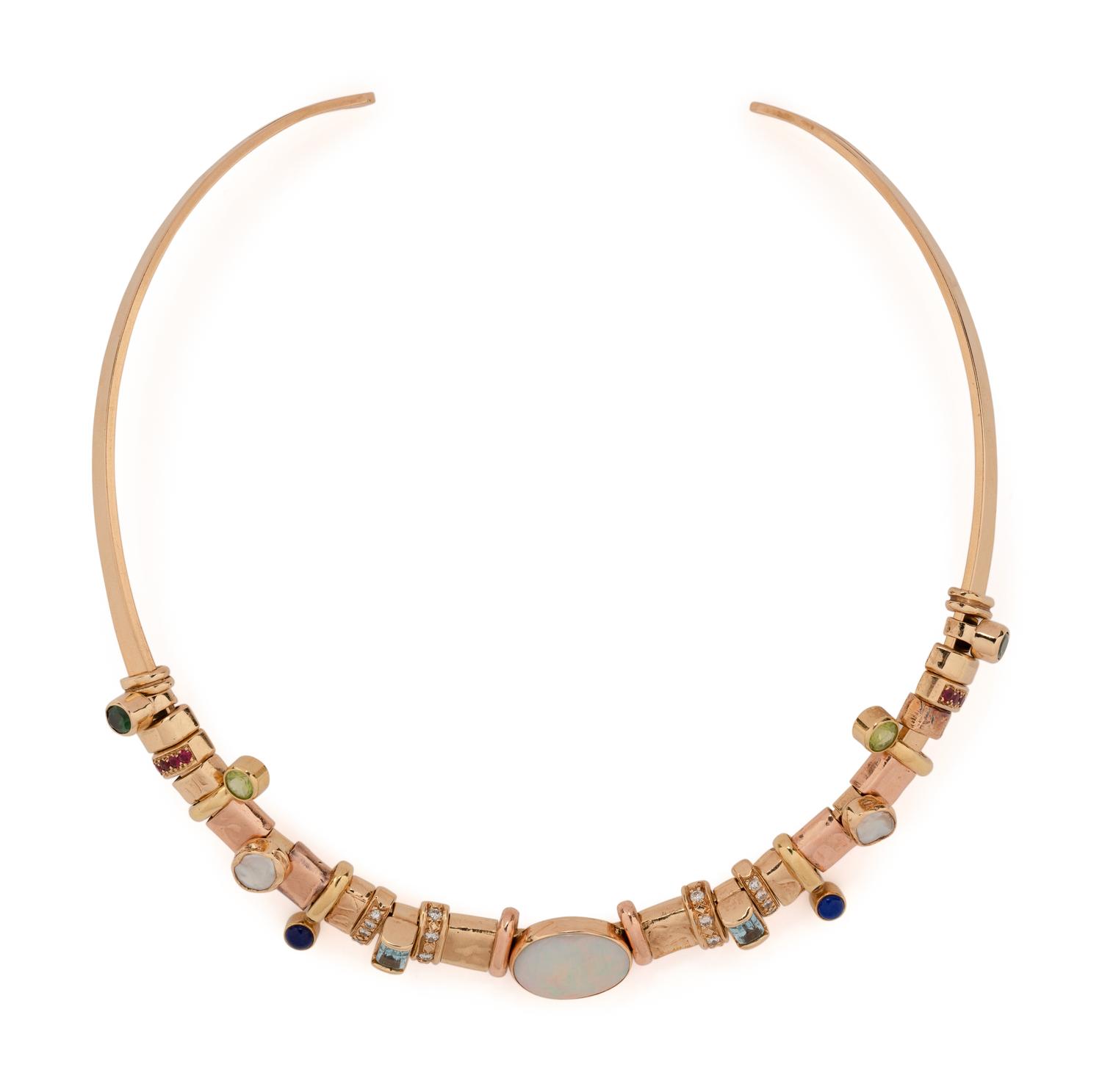 BICOLOR GOLD, MULTIGEM AND DIAMOND COLLAR NECKLACE