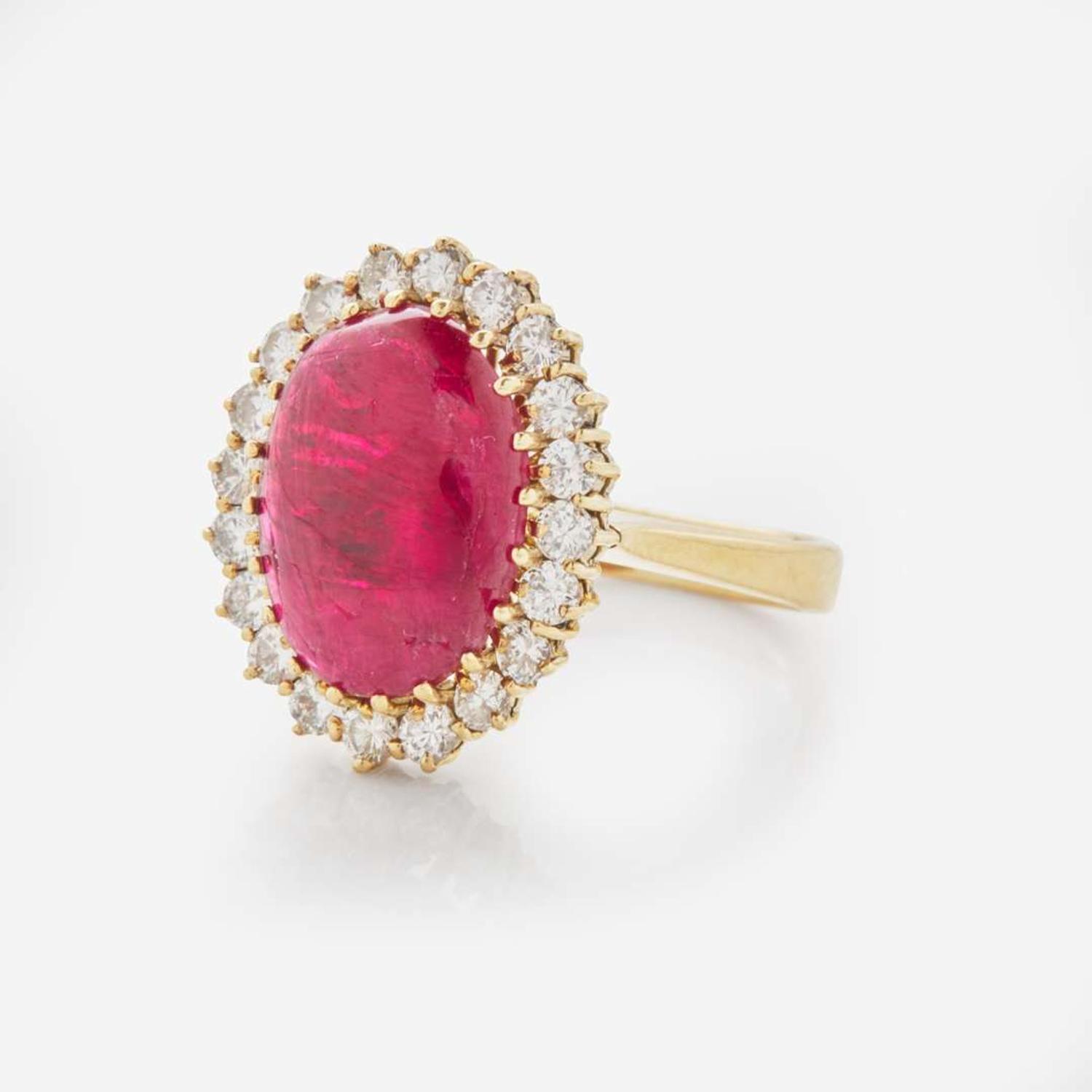 An 18K Yellow Gold, Diamond, and Ruby Ring