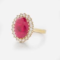 An 18K Yellow Gold, Diamond, and Ruby Ring