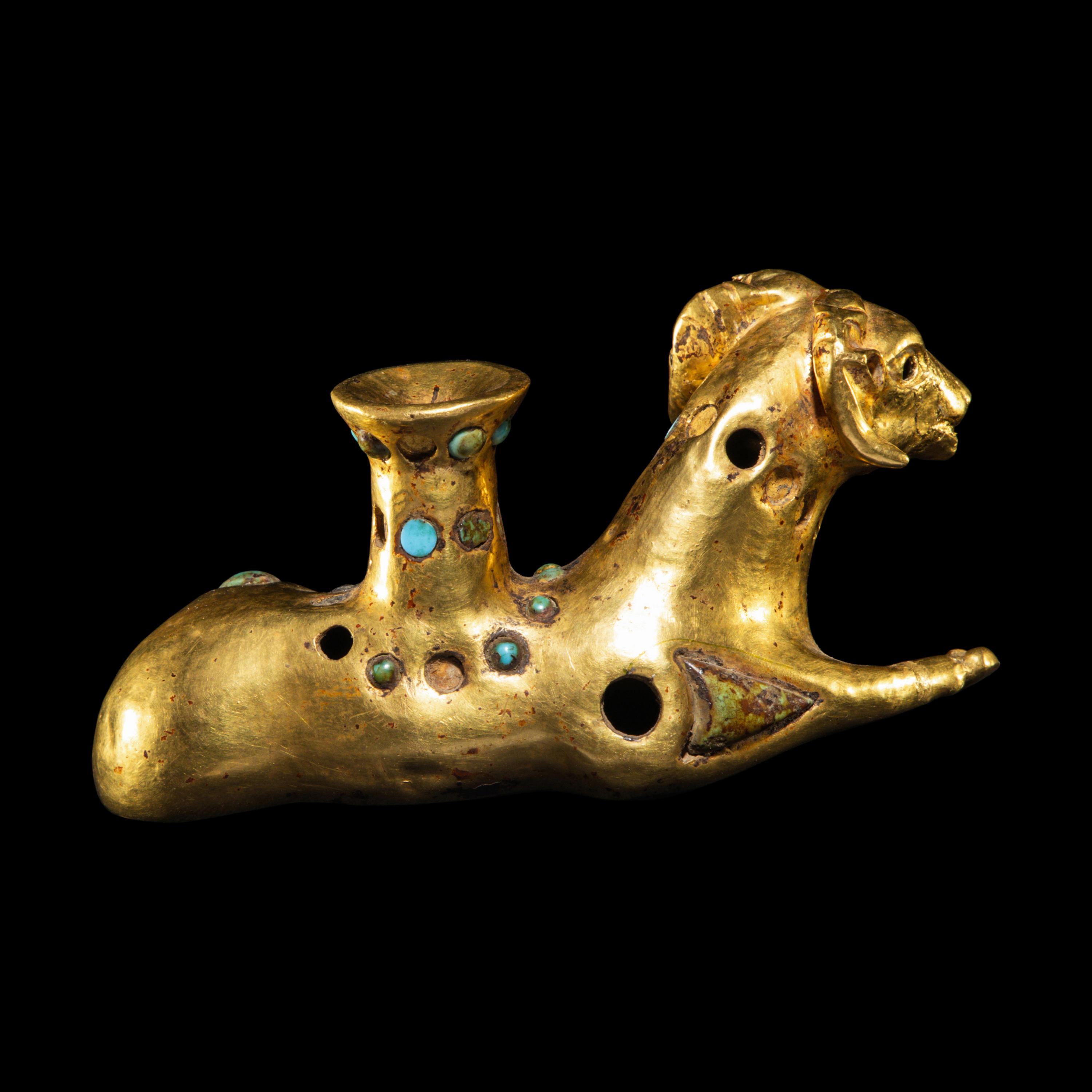 A Eurasian Gold and Turquoise Inlay Vessel in the form of a Recumbent Ram