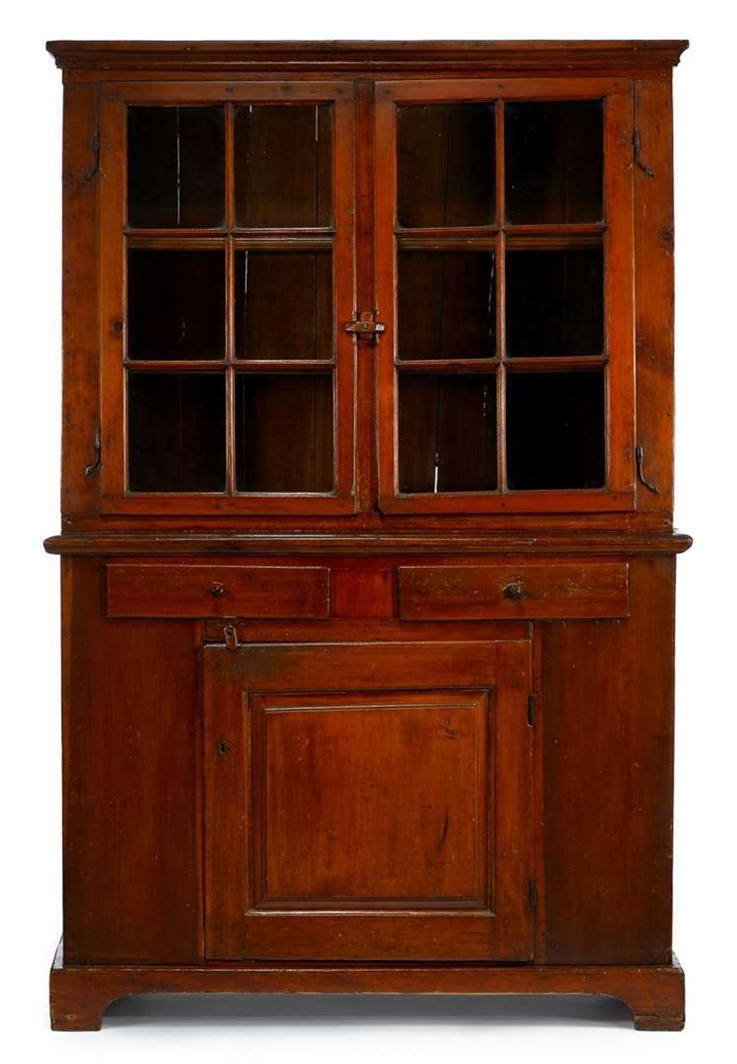 Step-back glazed cupboard pennsylvania, 18th century